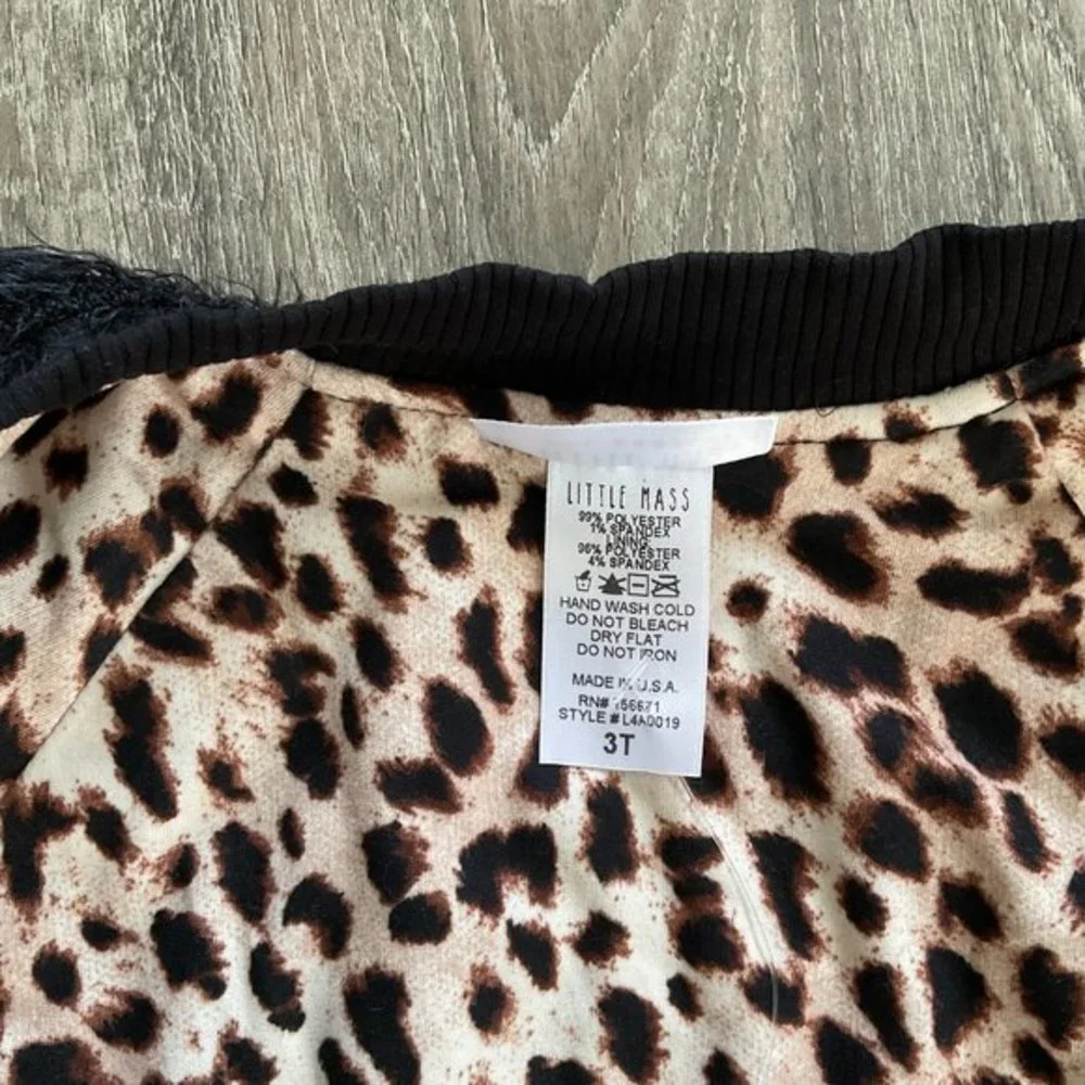 Little Mass Shaggy Stars Bomber Jacket Black Coat Leopard Lined‎ Made In USA NWT